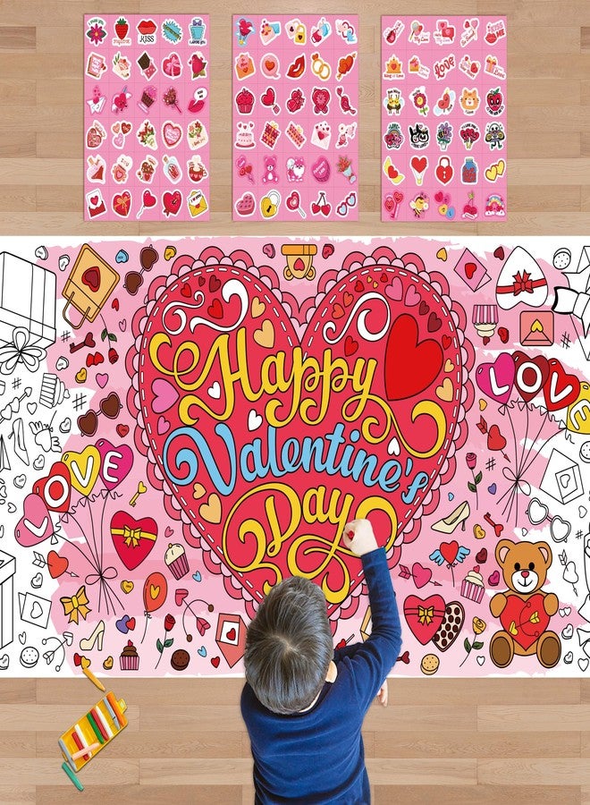 OHOME مجموعة ملصقات عيد الحب من أوهوم، 91 قطعة، مع ملصق تلوين عملاق - أشغال يدوية لعيد الحب للأطفال - زينة عيد الحب - هدايا عيد الحب - هدايا عيد الحب للأطفال في الفصل الدراسي - Image 1